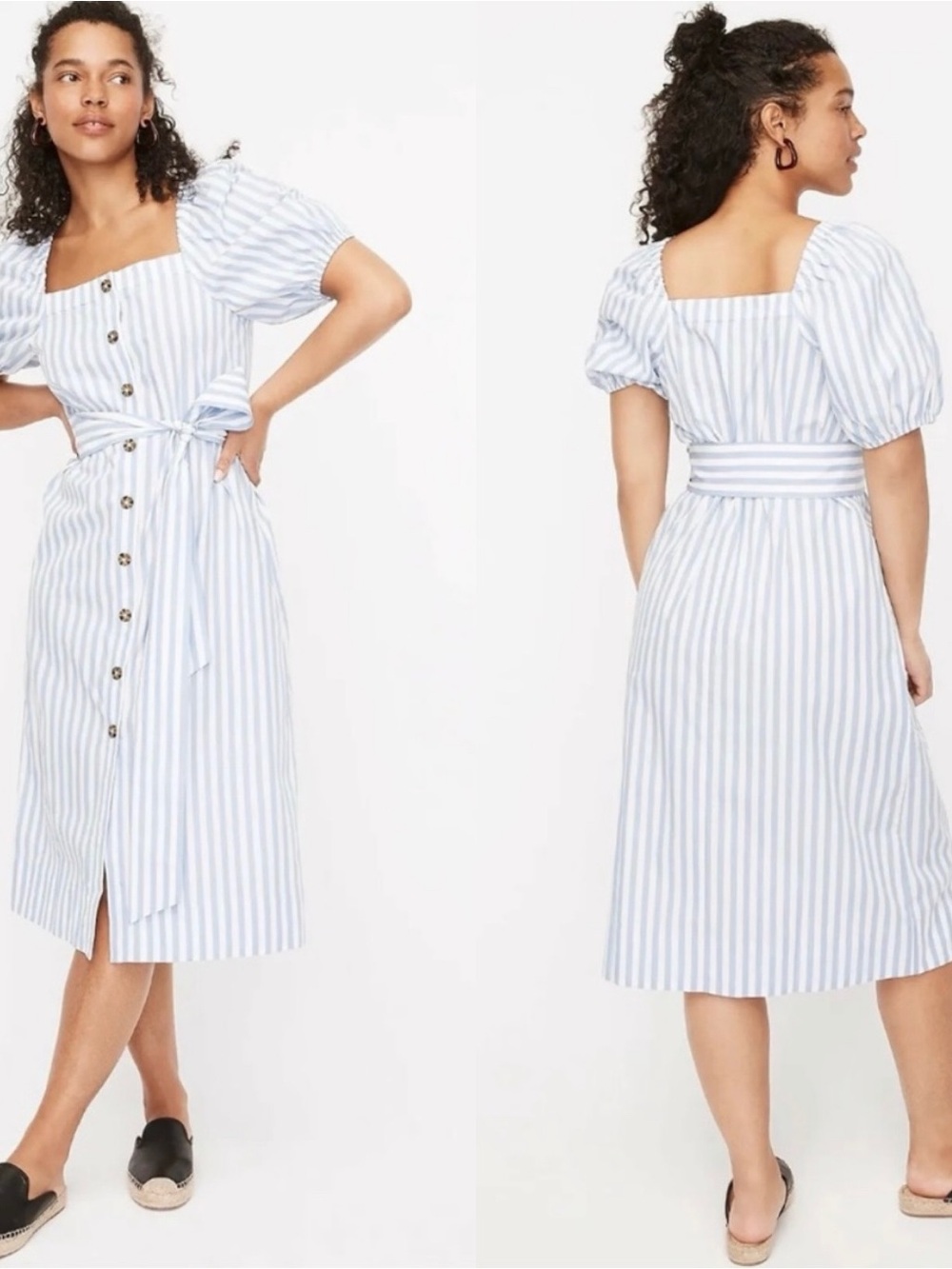 J.Crew Cottage Stripe Midi Dress Blue White Size XL